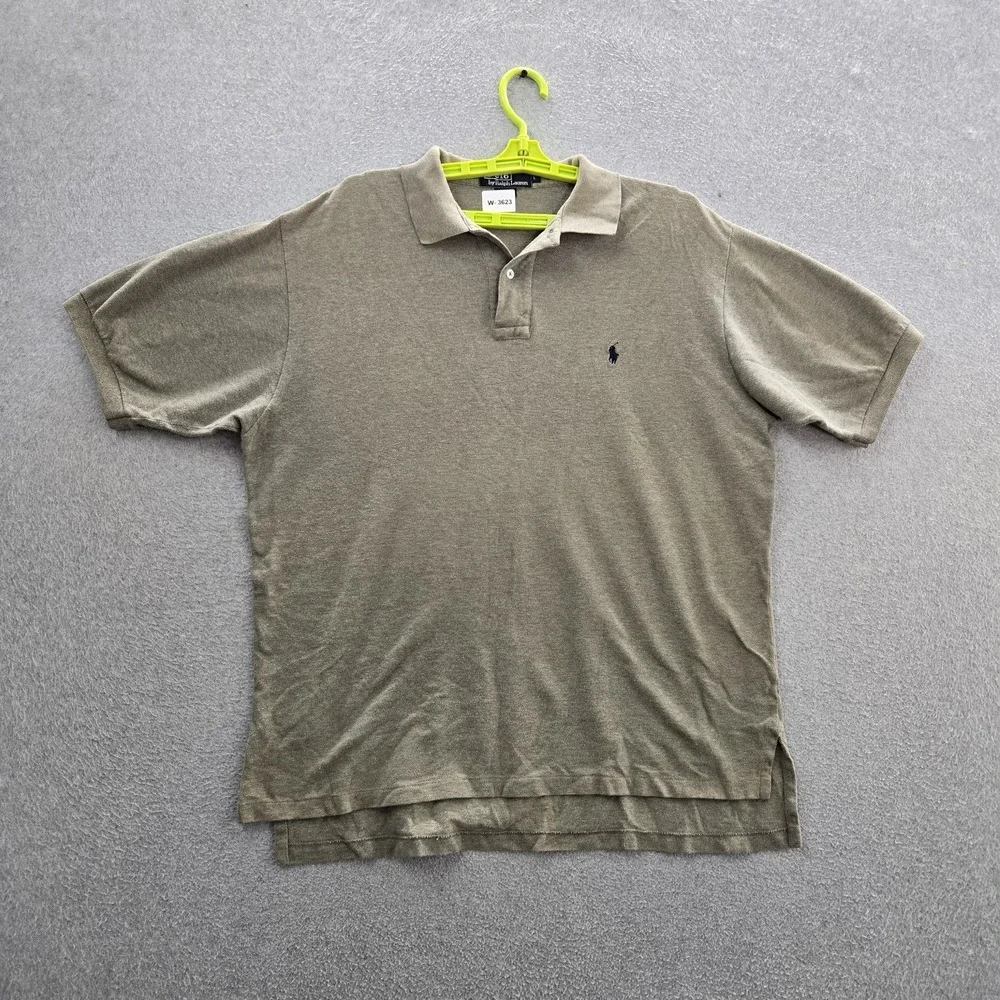 VINTAGE Polo Ralph Lauren Men Polo L Olive Green Embroidered Button Logo
